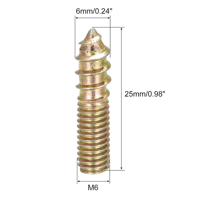 TOP-VIGOR 20Pcs M6x25mm Hanger Bolts, Double Headed Bolts Self Tapping Screw, Double Ended Dowel Screws, Screw Dowels Hanger, Threaded Lag Wood Screws and Machine Bolts for Wood Joint Furniture - Image 3